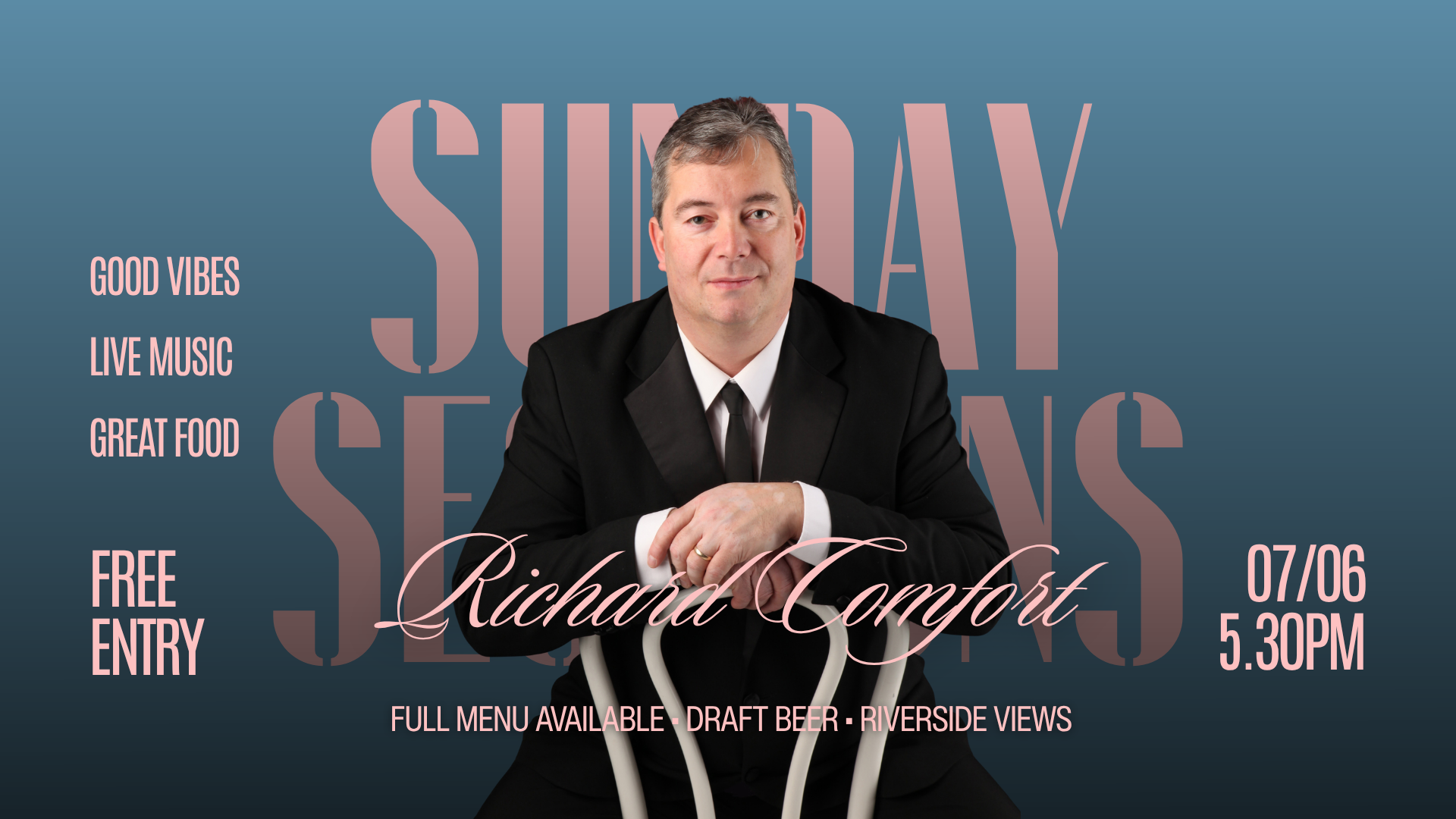 Richard Comfort – Live Music at Darleys Brasserie, Darley Abbey, Derby Richard Comfort performing live music at Darleys Brasserie, Derby – Sunday Sessions: Live Music with Richard Comfort